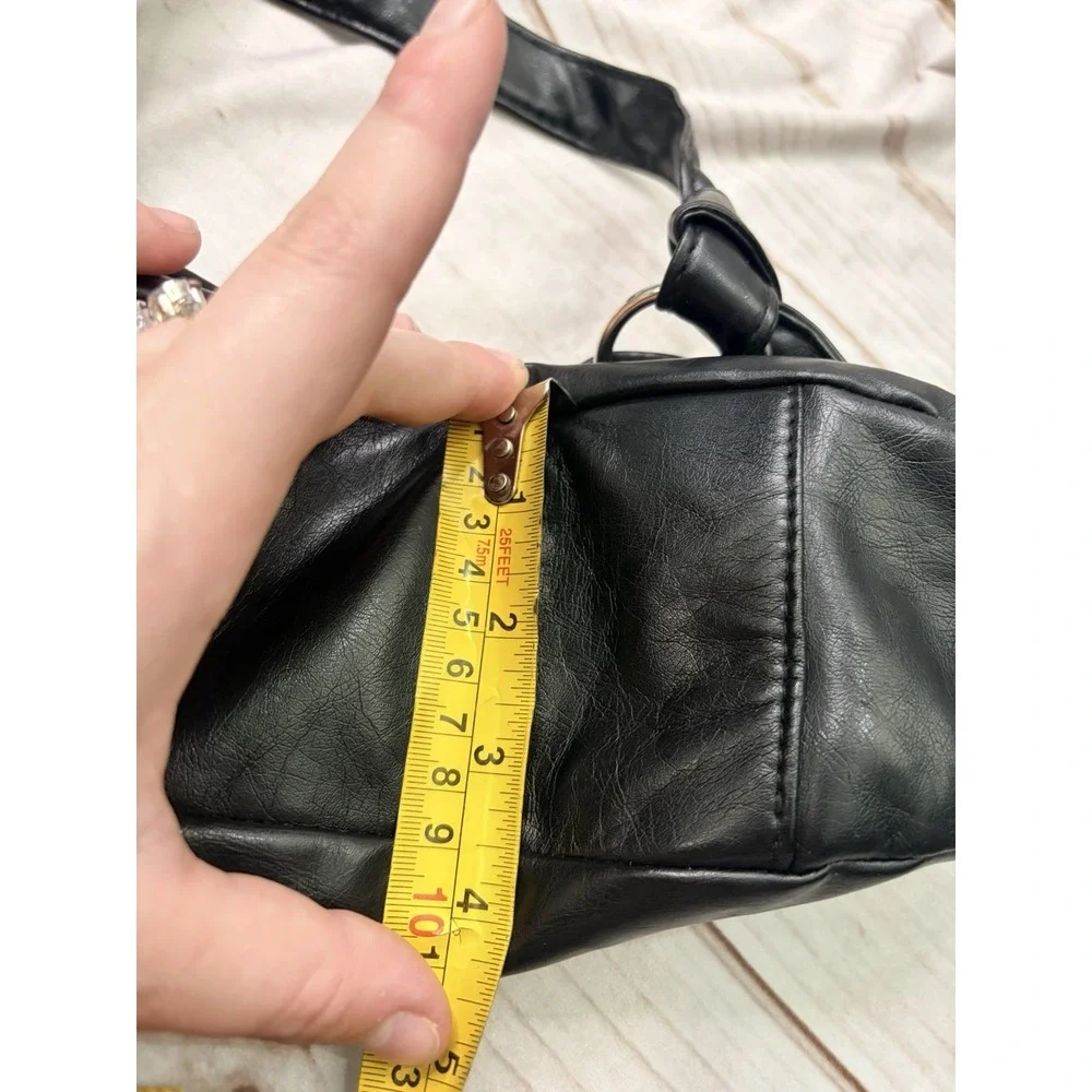 Y2K Black Slouch Mini Hobo Shoulder Bag Knot Strap Soft Faux Leather Purse